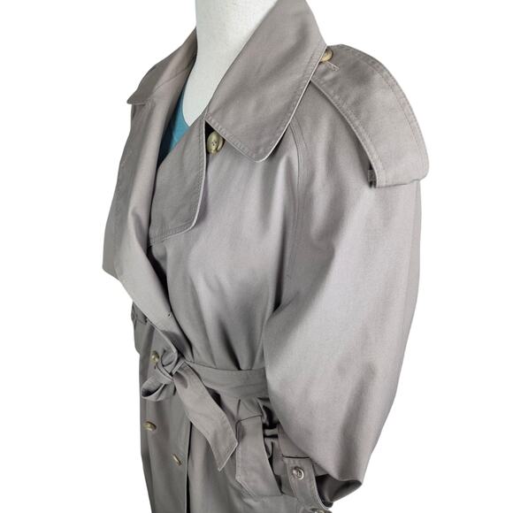 Vintage Towne London Fog Trench Coat Double Breasted Classic Size10 Belted Lined - Picture 3 of 13